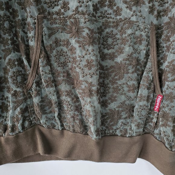 Hard Tail Sheer Lace Raglan Pullover, Army Green Top, USA, Floral $145 - Picture 8 of 11